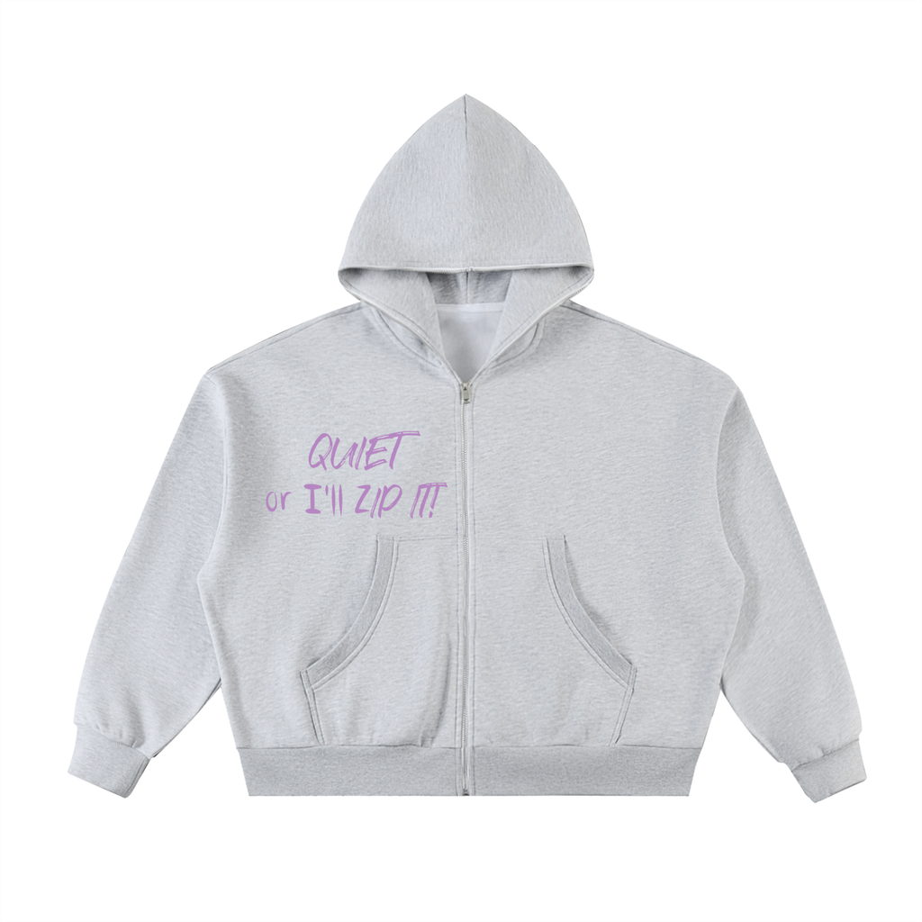 Fleeced Full-Zip Boxy Hoodie funny zip it womans girls