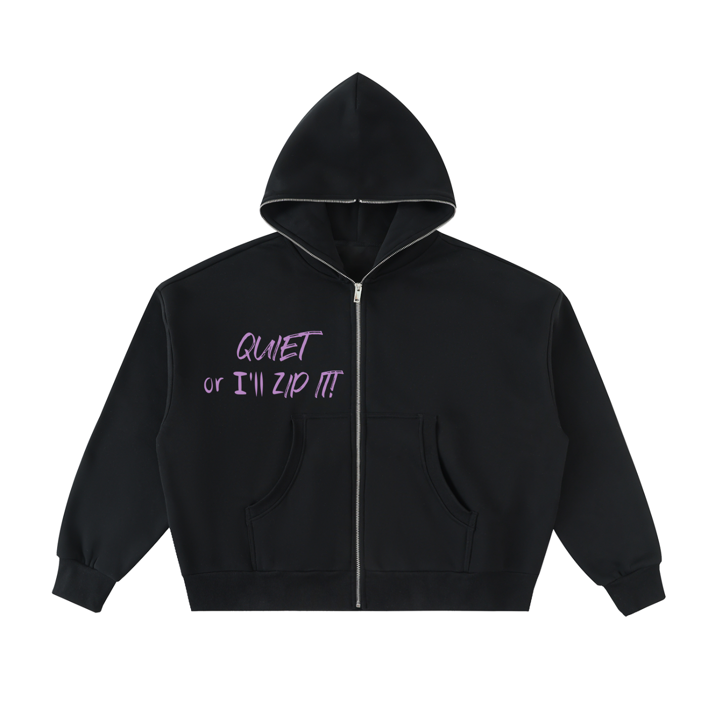 Fleeced Full-Zip Boxy Hoodie funny zip it womans girls