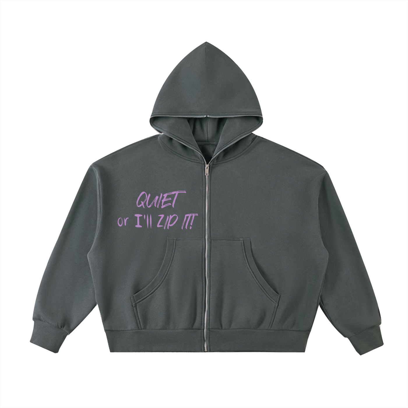 Fleeced Full-Zip Boxy Hoodie funny zip it womans girls